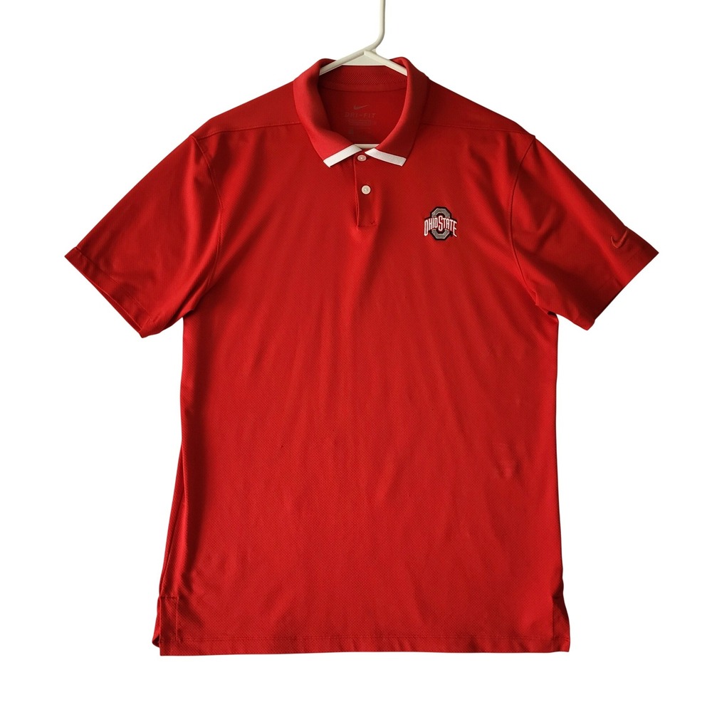 Nike Golf Shirt Men Small Ohio State Buckeyes Dri-Fit Polo Red Short Sleeve Golf